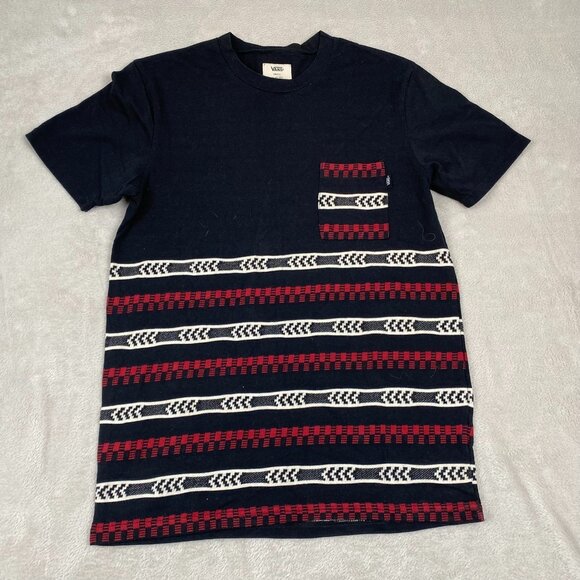 Vans Mens Pocket Tee Small Black Red Geometric Short Sleeve Cotton Top Shirt - Picture 8 of 8